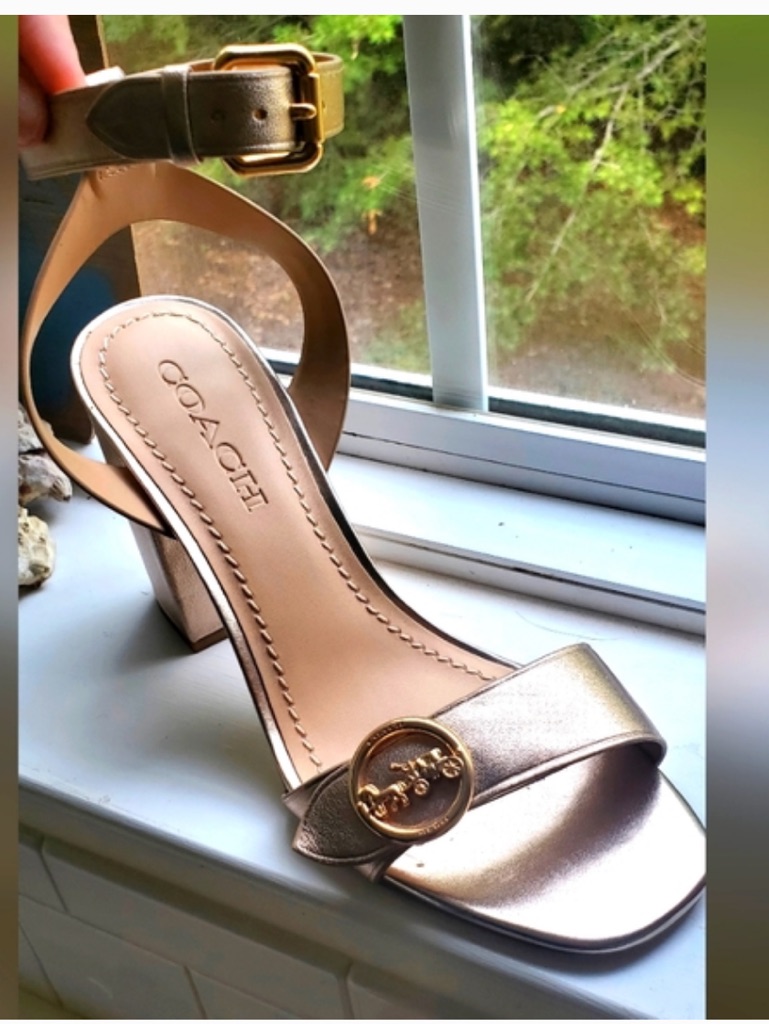 Coach Champagne Maddi 85 Mtle Leather Sandal Sz 5 Preowned